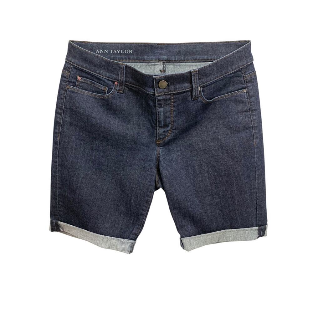 Size 8 Ann Taylor Womens Jean Shorts Stretch Denim Dark Wash Cuffed
